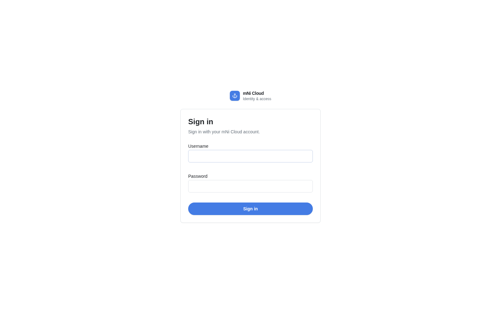 mNi Cloud のサインイン画面